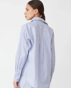 MONROW Stripe Poplin Oversized Shirt BLUEMAROONSTRIPE Store